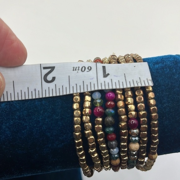 Stretch Fall Gold Jewel Tone Beaded 8 Strand Bracelet Fun Boho Trending - Picture 10 of 11